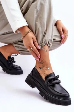 Online Skórzane Mokasyny Półbuty Big Star LL274580 Czarne Damskie Mokasyny Damskie Skórzane