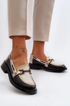 Outlet Skórzane Mokasyny Półbuty Damskie 06493-01 Czarne Damskie Loafersy Damskie|Półbuty Skórzane