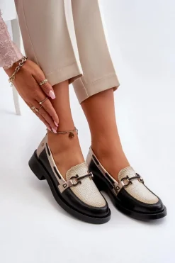 Outlet Skórzane Mokasyny Półbuty Damskie 06493-01 Czarne Damskie Loafersy Damskie|Półbuty Skórzane