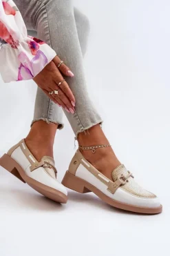 Loafersy Damskie|Półbuty Skórzane>Maciejka Skórzane Mokasyny Półbuty Damskie 06493-11 Biało-Beżowe Biały