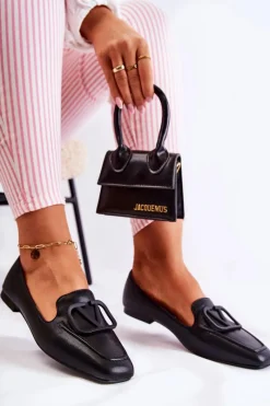 Outlet Boto Skórzane Mokasyny Półbuty Z Ozdobą Czarne Hermosa