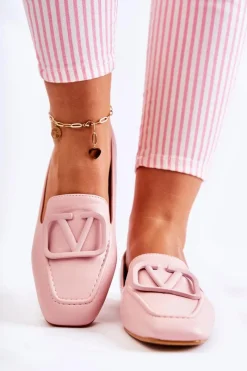 Outlet Skórzane Mokasyny Półbuty Z Ozdobą Różowe Hermosa Damskie Mokasyny Damskie Skórzane