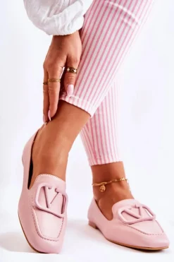 Outlet Skórzane Mokasyny Półbuty Z Ozdobą Różowe Hermosa Damskie Mokasyny Damskie Skórzane