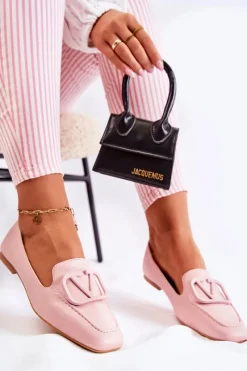 Outlet Skórzane Mokasyny Półbuty Z Ozdobą Różowe Hermosa Damskie Mokasyny Damskie Skórzane
