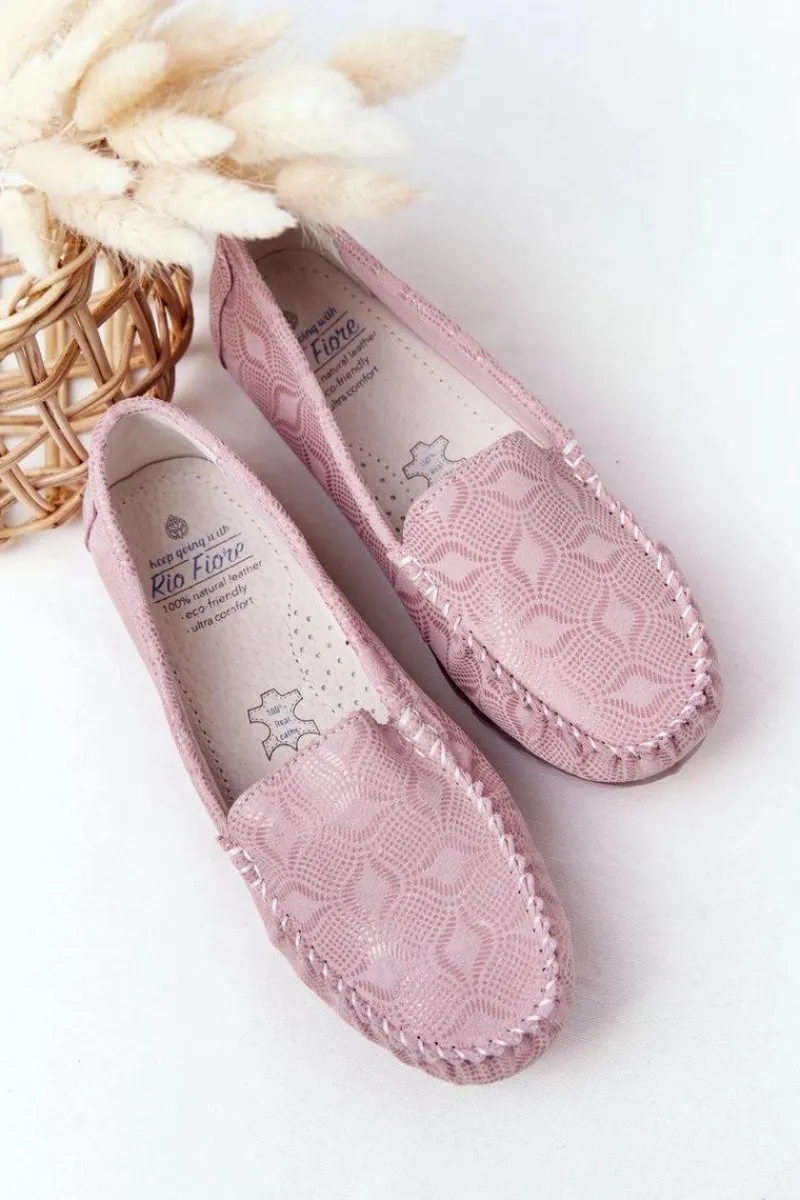 Skórzane Mokasyny RIO FLORE Eco-Friendly Różowe Damskie Mokasyny Damskie Skórzane