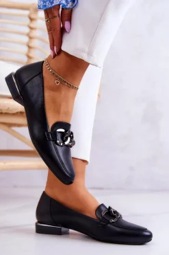 Mokasyny Damskie Skórzane>Buty Sergio Leone Skórzane Mokasyny Sergio Leone MK739 Czarne