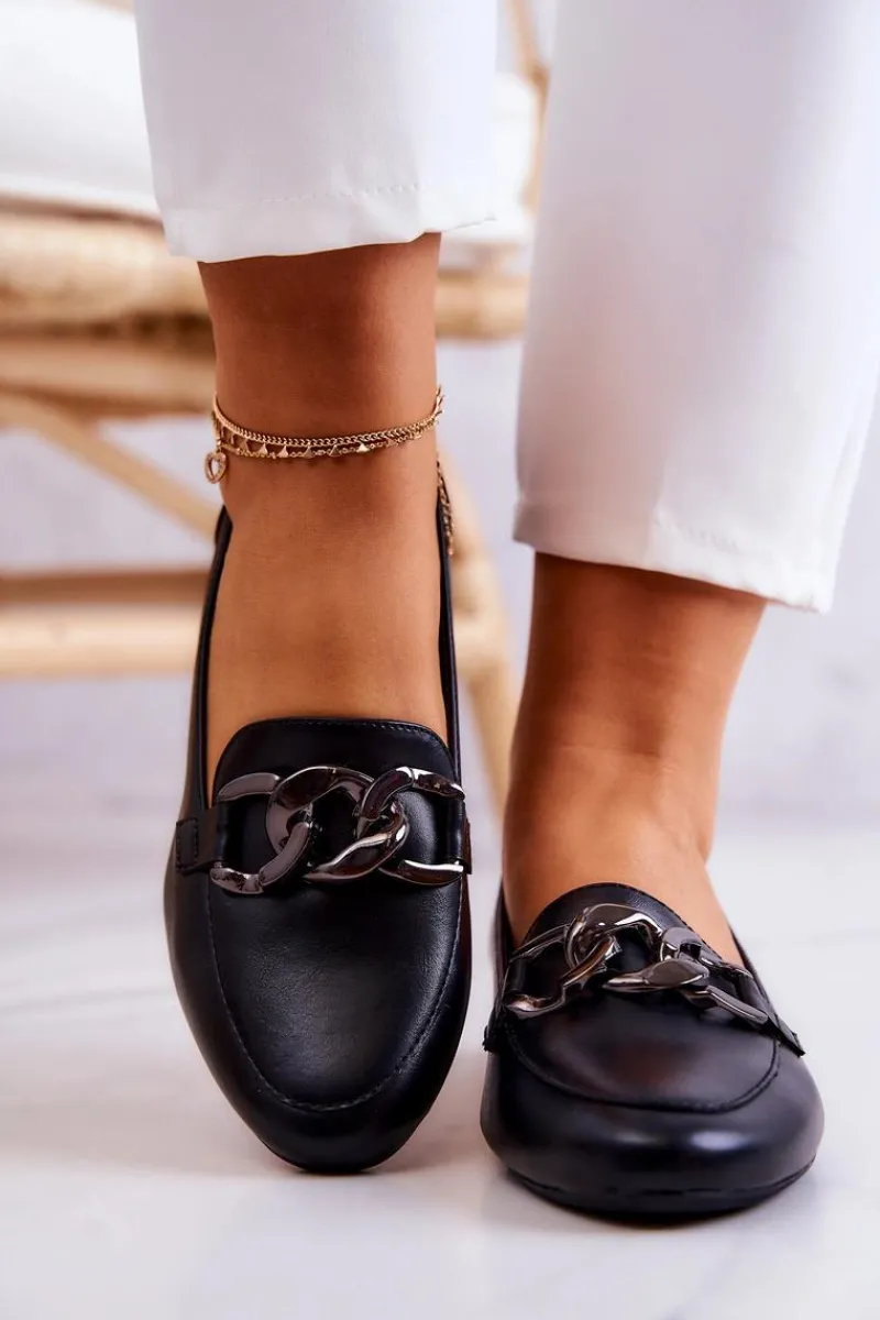 Mokasyny Damskie Skórzane>Buty Sergio Leone Skórzane Mokasyny Sergio Leone MK739 Czarne