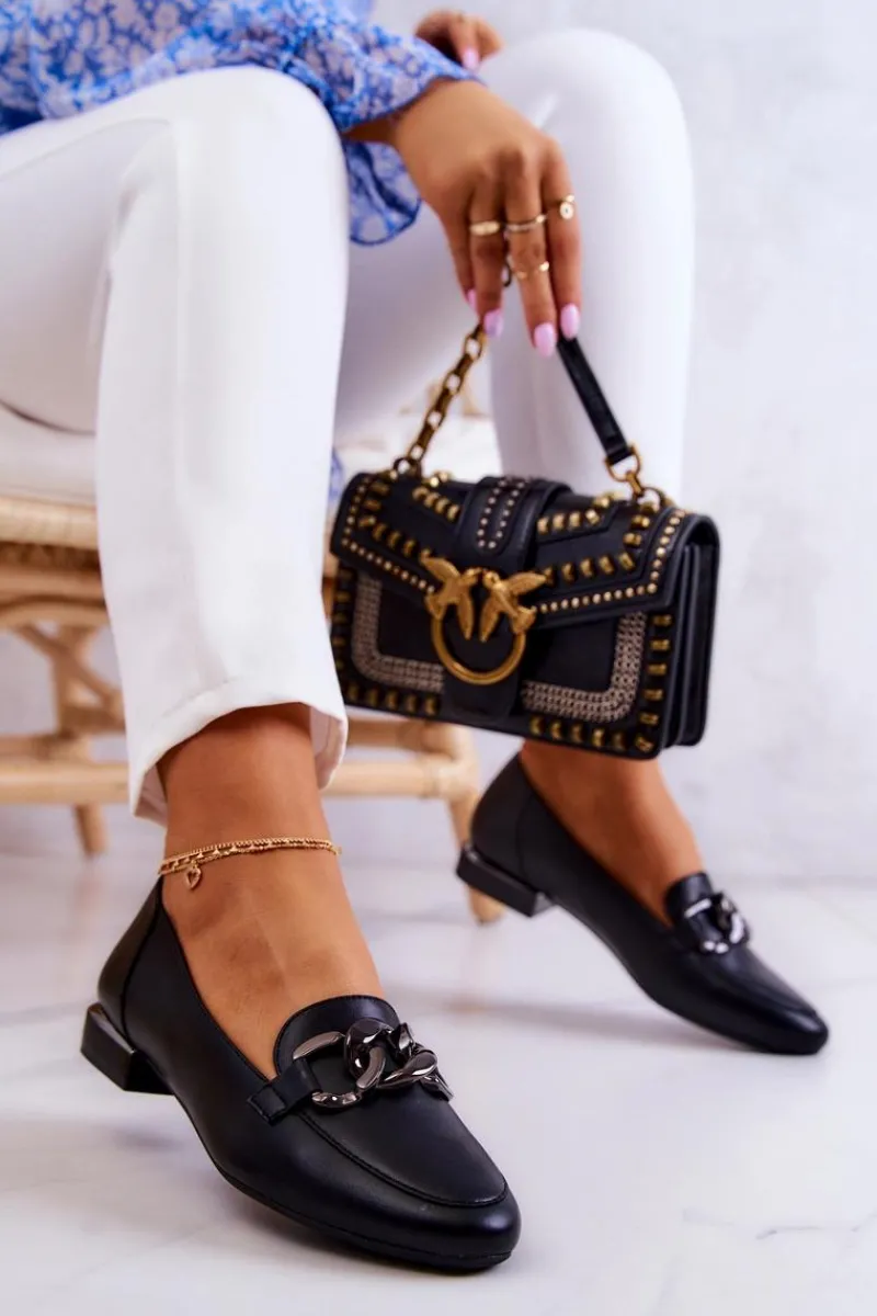 Mokasyny Damskie Skórzane>Buty Sergio Leone Skórzane Mokasyny Sergio Leone MK739 Czarne