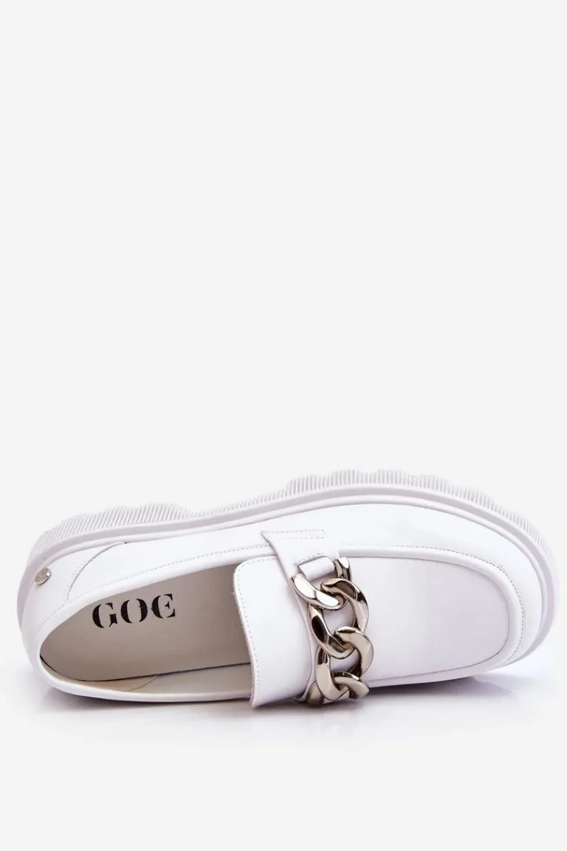 Mokasyny Damskie Skórzane>GOE Skórzane Mokasyny Z Łańcuchem LL2N4038 Białe