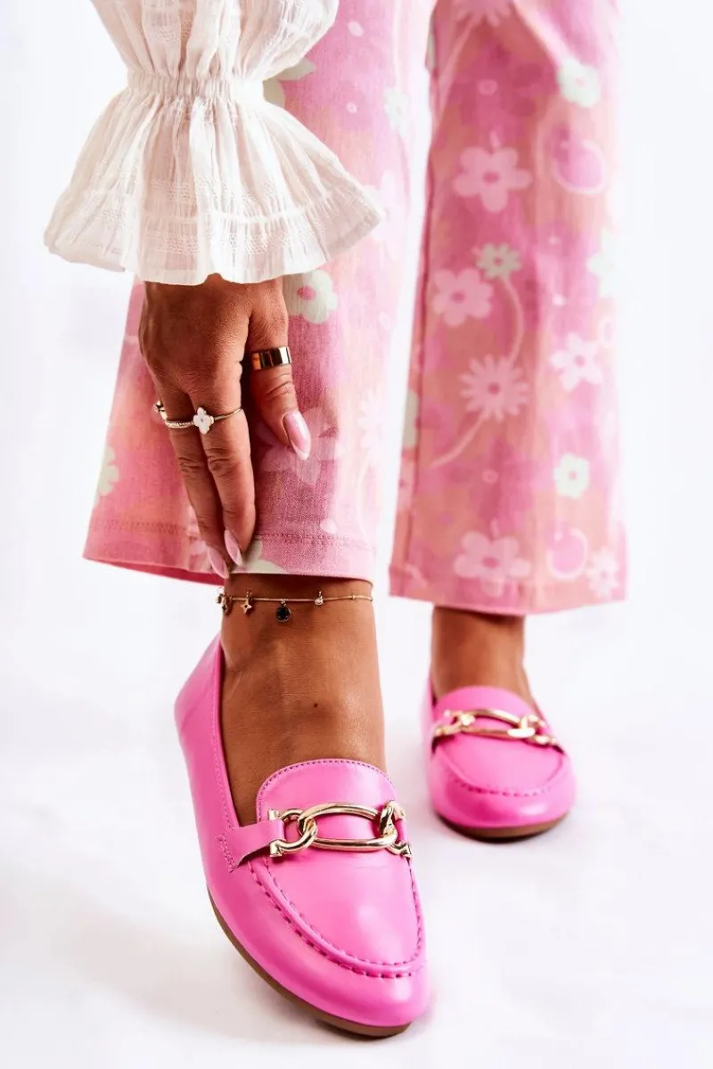 Mokasyny Damskie Skórzane>Boto Skórzane Mokasyny Z Ozdobą Różowe Millario