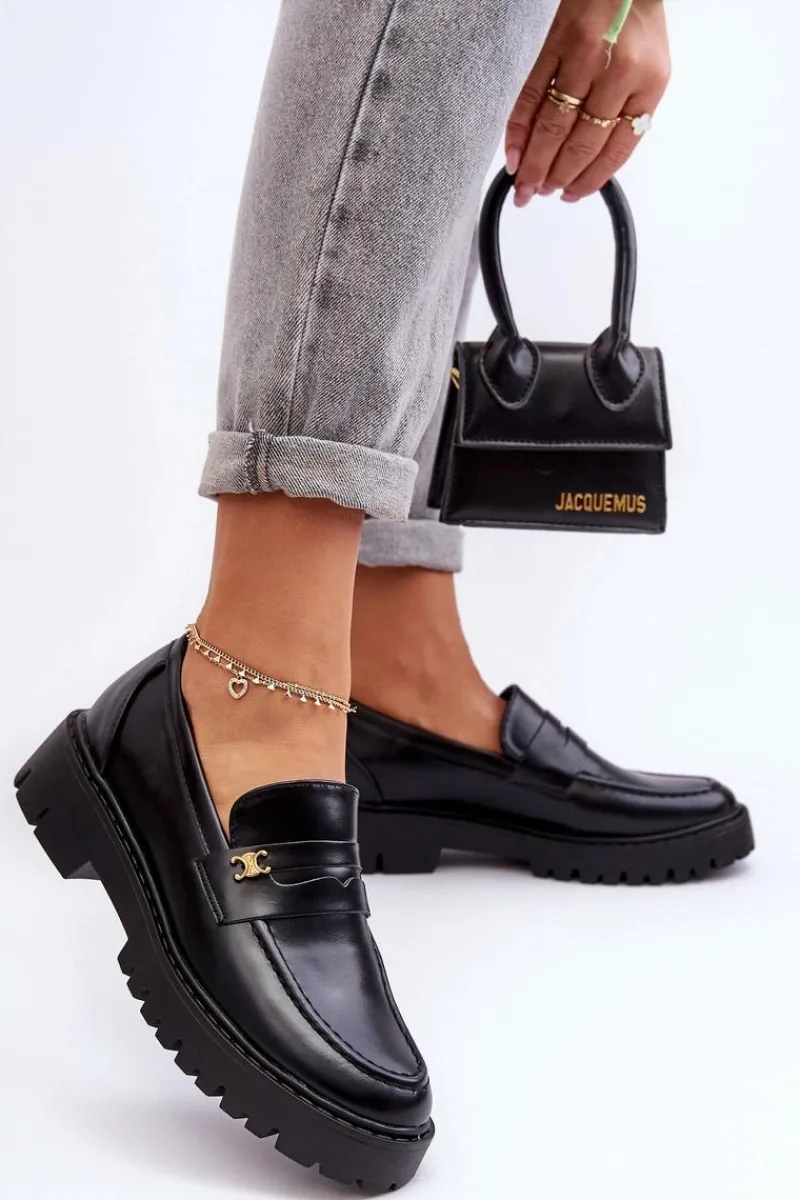 Best Boto Skórzane Mokasyny Z Ozdobą Czarne Esperta