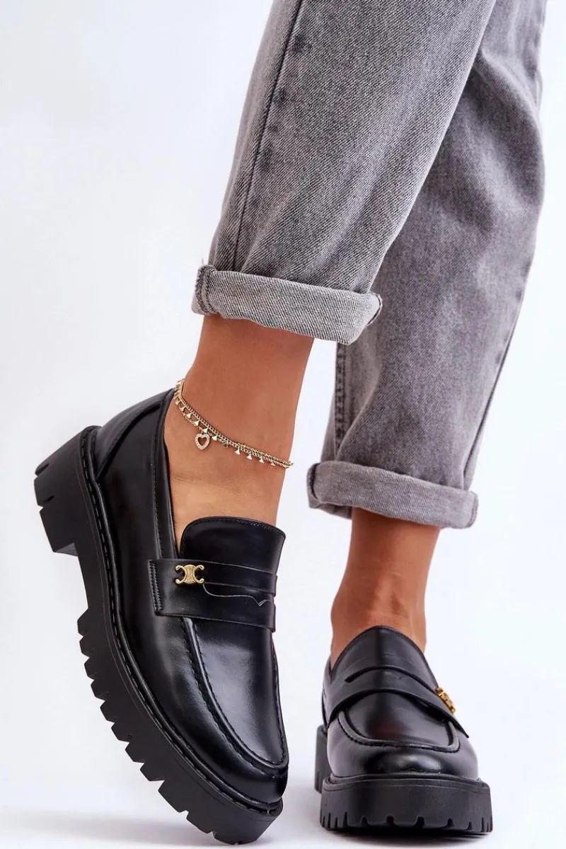 Best Boto Skórzane Mokasyny Z Ozdobą Czarne Esperta