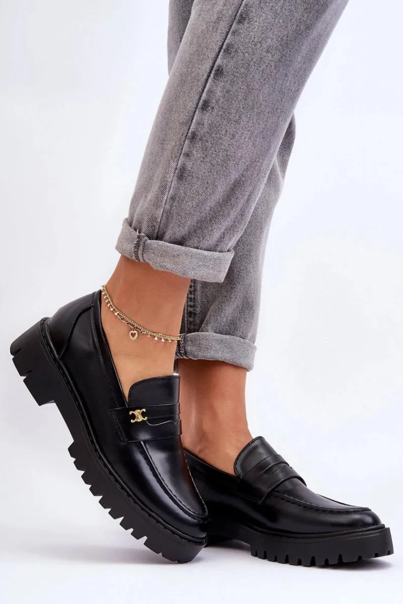 Best Boto Skórzane Mokasyny Z Ozdobą Czarne Esperta