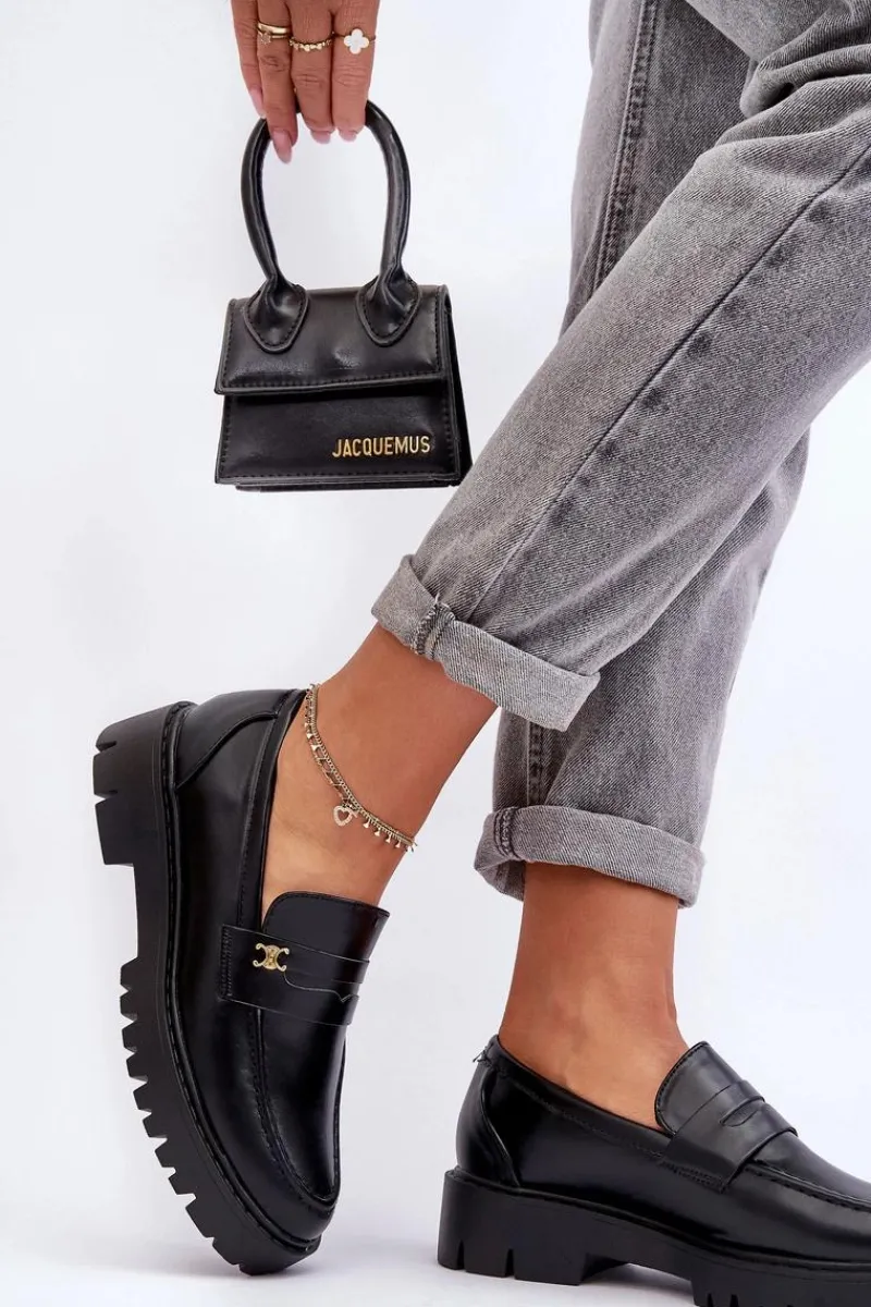 Best Boto Skórzane Mokasyny Z Ozdobą Czarne Esperta