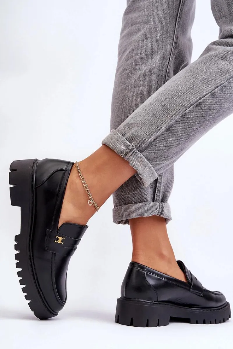 Best Boto Skórzane Mokasyny Z Ozdobą Czarne Esperta