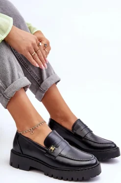 Best Boto Skórzane Mokasyny Z Ozdobą Czarne Esperta