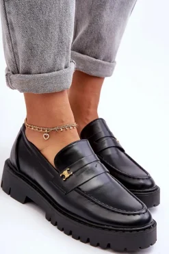 Best Boto Skórzane Mokasyny Z Ozdobą Czarne Esperta