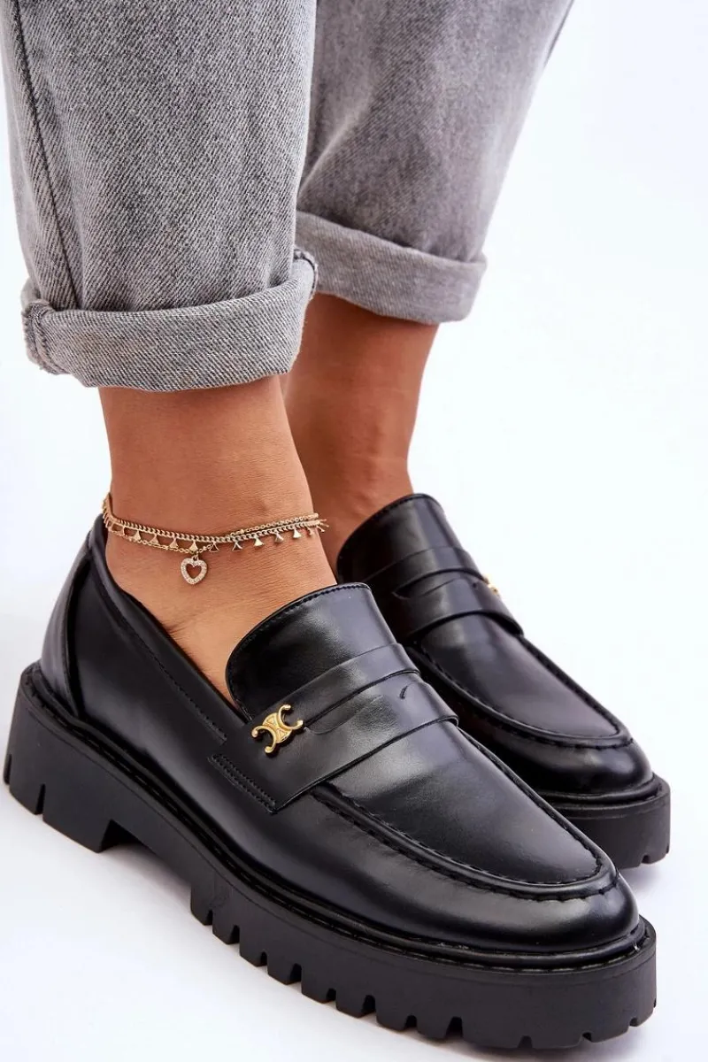 Best Boto Skórzane Mokasyny Z Ozdobą Czarne Esperta