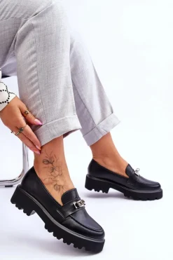 Clearance Skórzane Mokasyny Z Ozdobą Na Platformie Czarne Glory Damskie Mokasyny Damskie Skórzane|Mokasyny Na Platformie