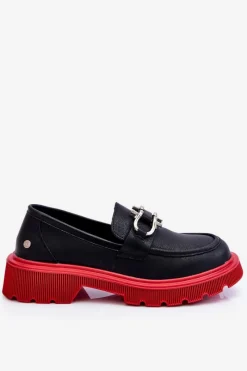 GOE Skórzane Mokasyny Z Ozdobą LL2N4040 Czarno-Czerwone
