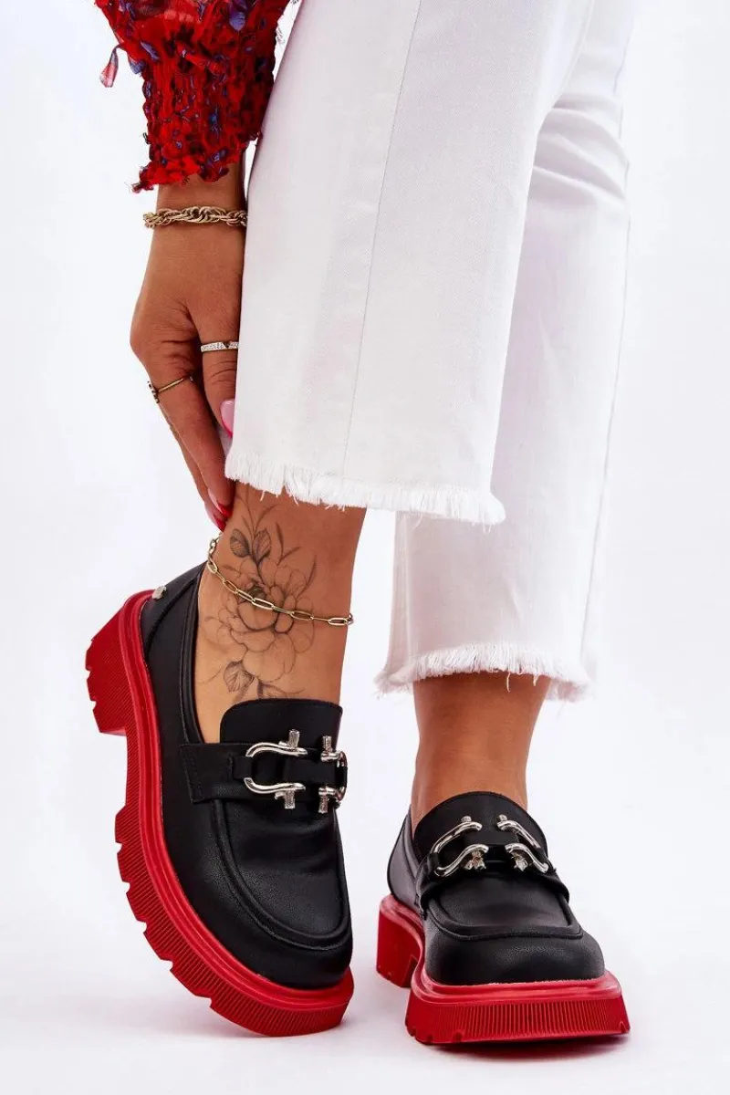 GOE Skórzane Mokasyny Z Ozdobą LL2N4040 Czarno-Czerwone
