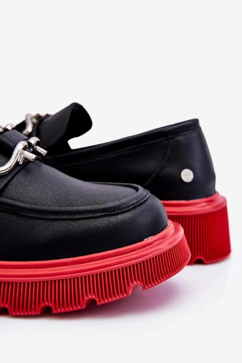 GOE Skórzane Mokasyny Z Ozdobą LL2N4040 Czarno-Czerwone