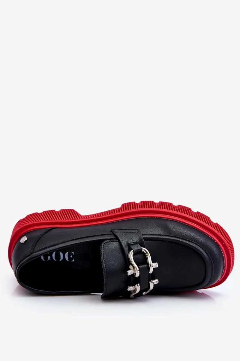 GOE Skórzane Mokasyny Z Ozdobą LL2N4040 Czarno-Czerwone
