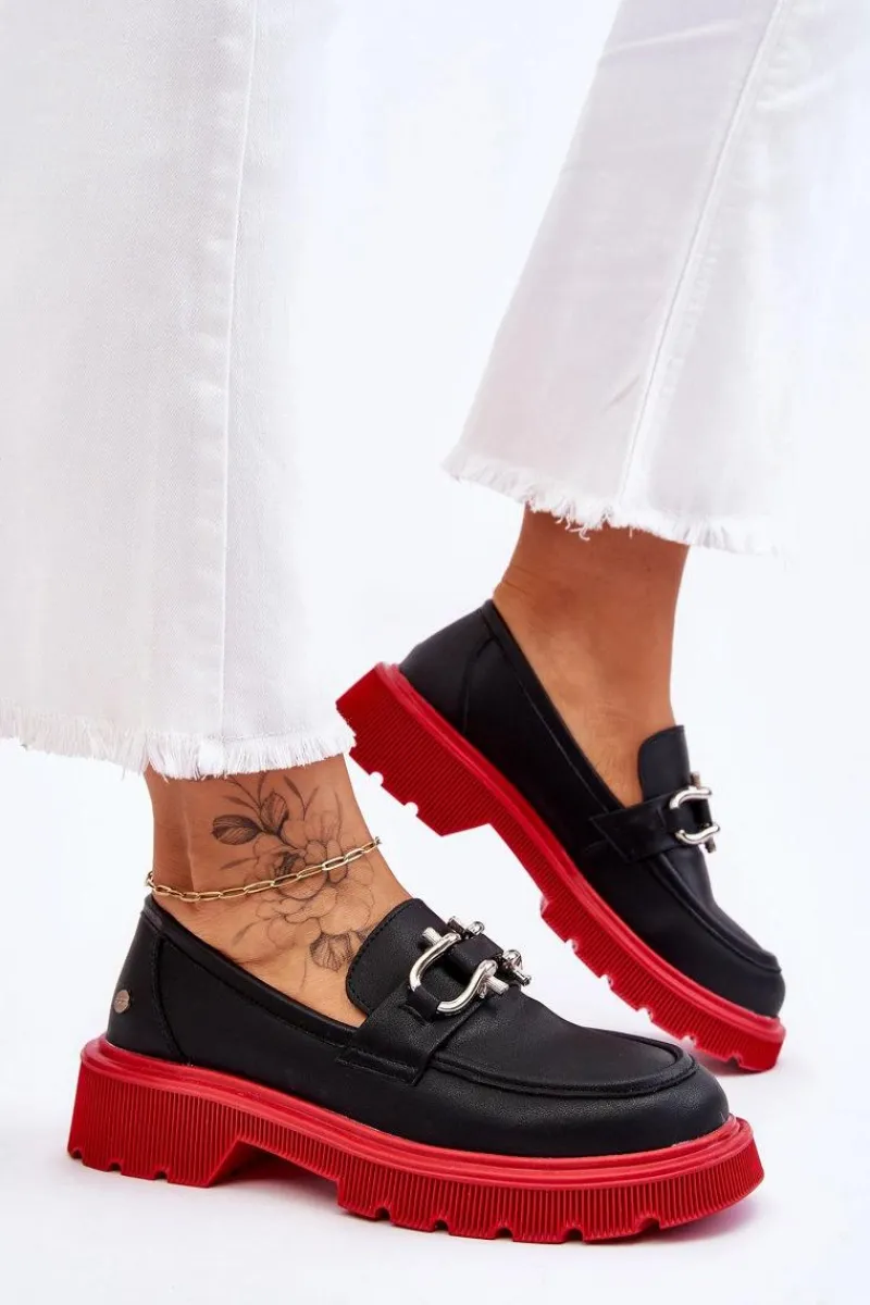 GOE Skórzane Mokasyny Z Ozdobą LL2N4040 Czarno-Czerwone