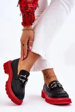 GOE Skórzane Mokasyny Z Ozdobą LL2N4040 Czarno-Czerwone