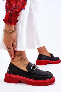 GOE Skórzane Mokasyny Z Ozdobą LL2N4040 Czarno-Czerwone