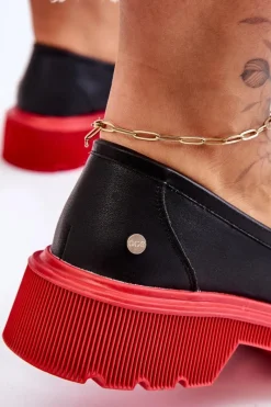 GOE Skórzane Mokasyny Z Ozdobą LL2N4040 Czarno-Czerwone