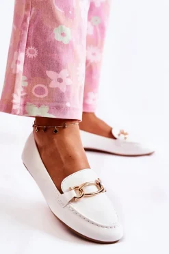 Mokasyny Damskie Skórzane>Boto Skórzane Mokasyny Z Ozdobą Białe Millario