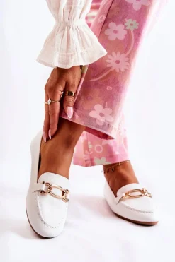 Mokasyny Damskie Skórzane>Boto Skórzane Mokasyny Z Ozdobą Białe Millario