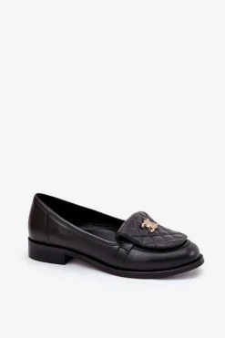 Laura Messi Skórzane Mokasyny Ze Złotą Ozdobą 2927 Czarne