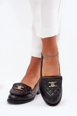 Laura Messi Skórzane Mokasyny Ze Złotą Ozdobą 2927 Czarne