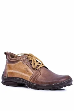 Botki Męskie>Boto Skórzane Męskie Botki Ocieplane Trzewiki Brązowe Felgado