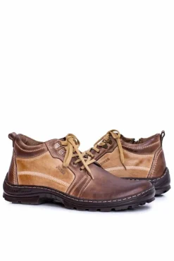 Botki Męskie>Boto Skórzane Męskie Botki Ocieplane Trzewiki Brązowe Felgado