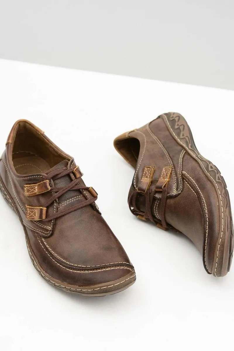 Hot Boto Skórzane Męskie Brązowe Półbuty Elton