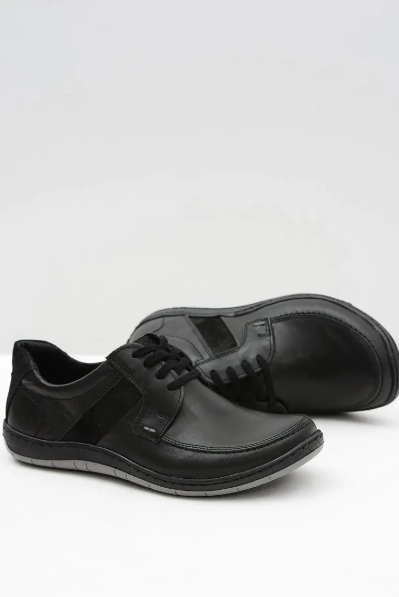 Półbuty Casual>Boto Skórzane Męskie Klasyczne Czarne Półbuty Rocco