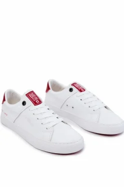 Outlet Skórzane Męskie Tenisówki Big Star JJ174106 Biało-Czerwone Męskie Trampki Męskie Big Star|Trampki Niskie