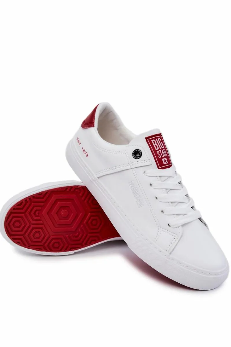 Outlet Skórzane Męskie Tenisówki Big Star JJ174106 Biało-Czerwone Męskie Trampki Męskie Big Star|Trampki Niskie