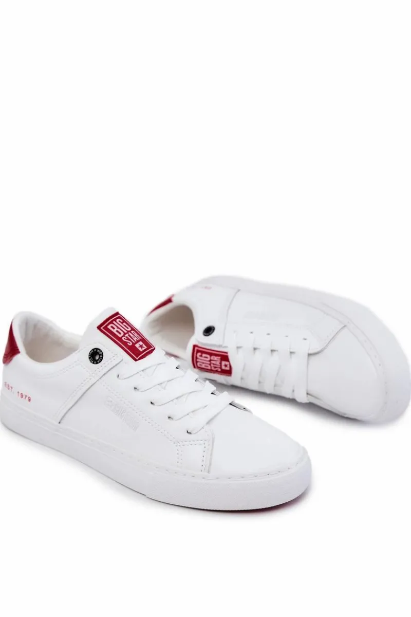 Outlet Skórzane Męskie Tenisówki Big Star JJ174106 Biało-Czerwone Męskie Trampki Męskie Big Star|Trampki Niskie