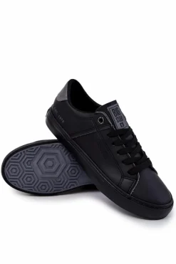 Sale Skórzane Męskie Tenisówki Big Star JJ174108 Czarne Męskie Trampki Męskie Big Star|Trampki Niskie