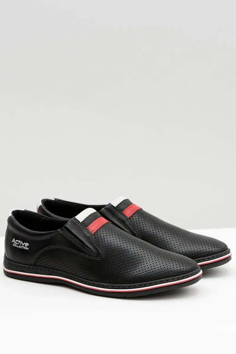 Online Boto Skórzane Męskie Wsuwane Czarne Półbuty Dziurki Mello