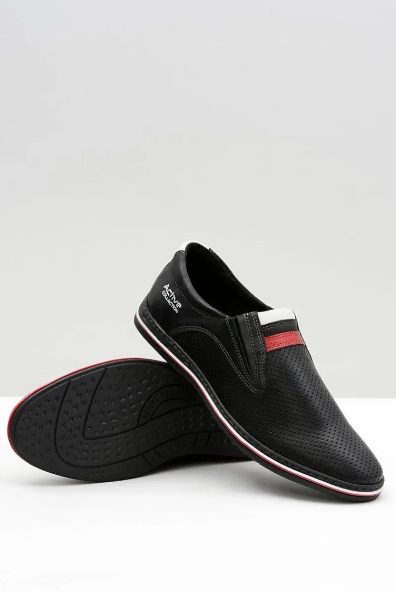 Online Boto Skórzane Męskie Wsuwane Czarne Półbuty Dziurki Mello