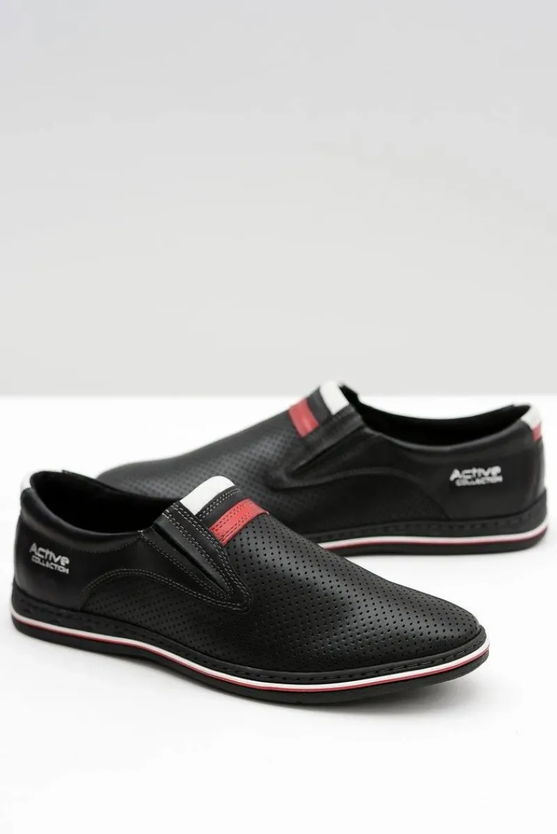 Online Boto Skórzane Męskie Wsuwane Czarne Półbuty Dziurki Mello