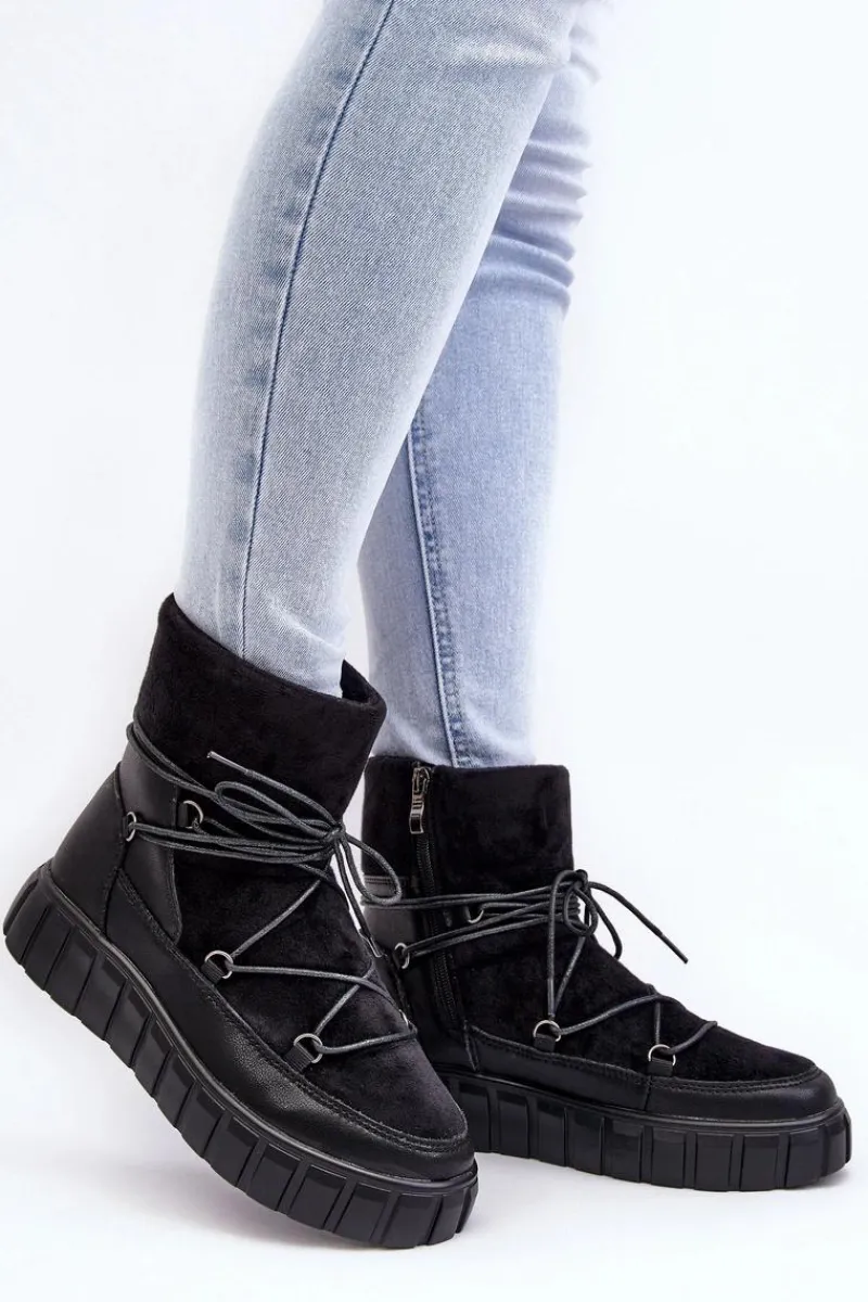 Śniegowce Damskie|Damskie Trapery>Buty damskie Vinceza Skórzane Śniegowce Botki Na Platformie Czarne Maxava