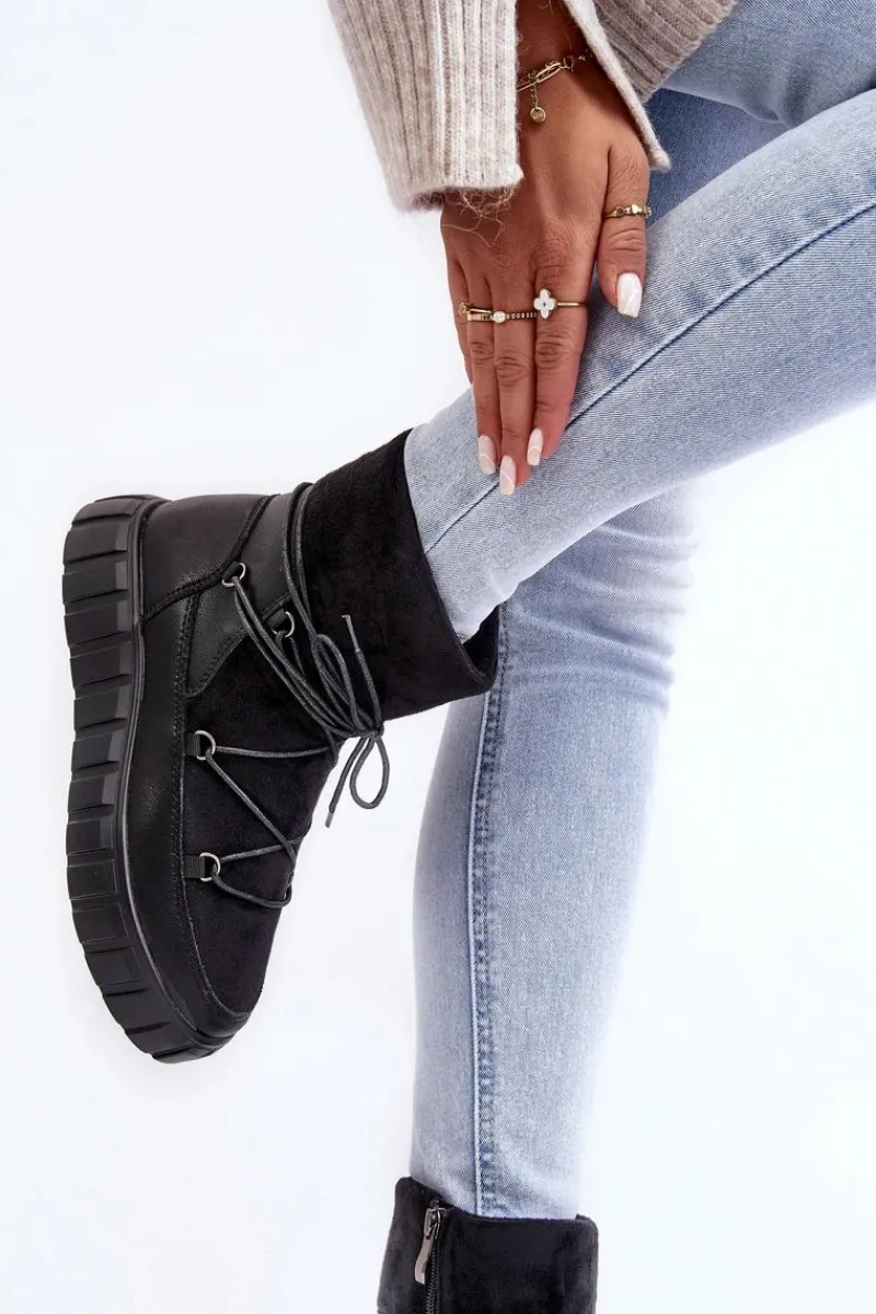 Śniegowce Damskie|Damskie Trapery>Buty damskie Vinceza Skórzane Śniegowce Botki Na Platformie Czarne Maxava