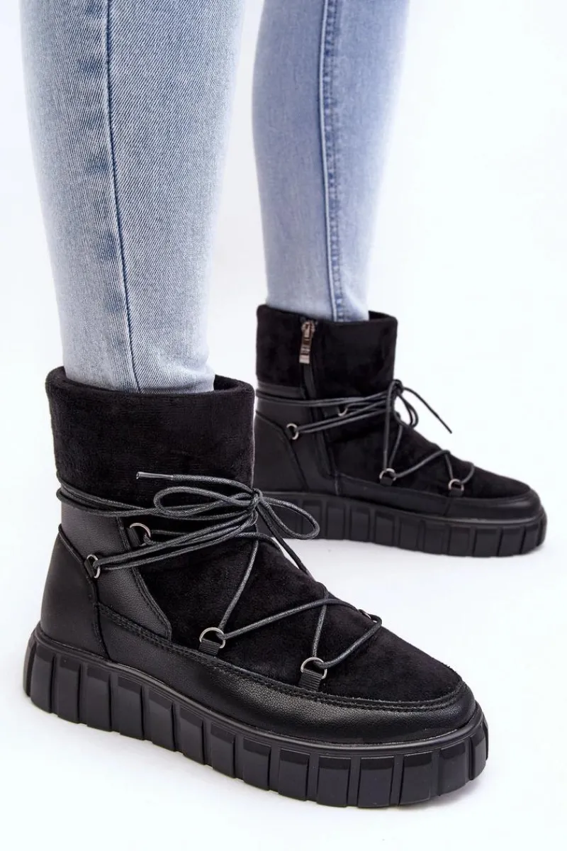 Śniegowce Damskie|Damskie Trapery>Buty damskie Vinceza Skórzane Śniegowce Botki Na Platformie Czarne Maxava