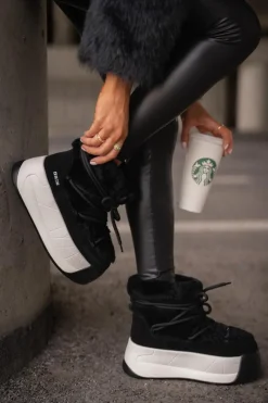 Online Big Star Shoes Skórzane Śniegowce Damskie Na Grubej Podeszwie Z Futerkiem Big Star OO274A206 Czarne Czarny